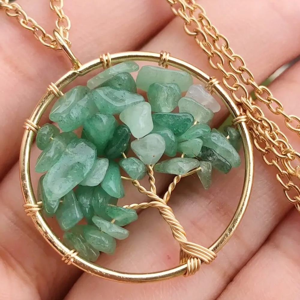 Bohemian new Natural Aventurine Stone Tree Of Life Pendant Necklace